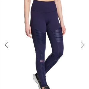 Alo Yoga High-Waist Moto Sport Leggings with Mesh Panels sz Large L Navy Blue